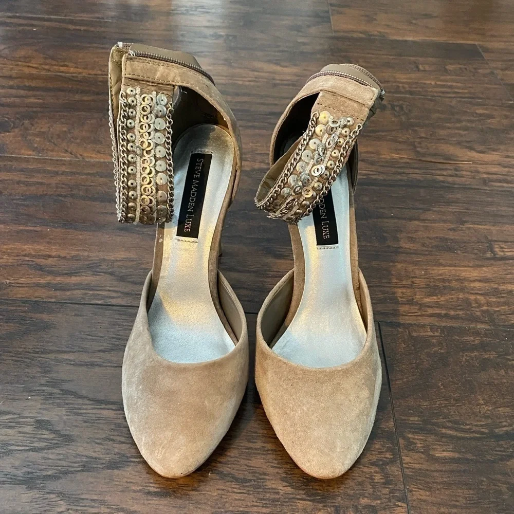 Steve Madden, Steve Madden Luxe Fiona, Tan Suede Heels, Size 8.5